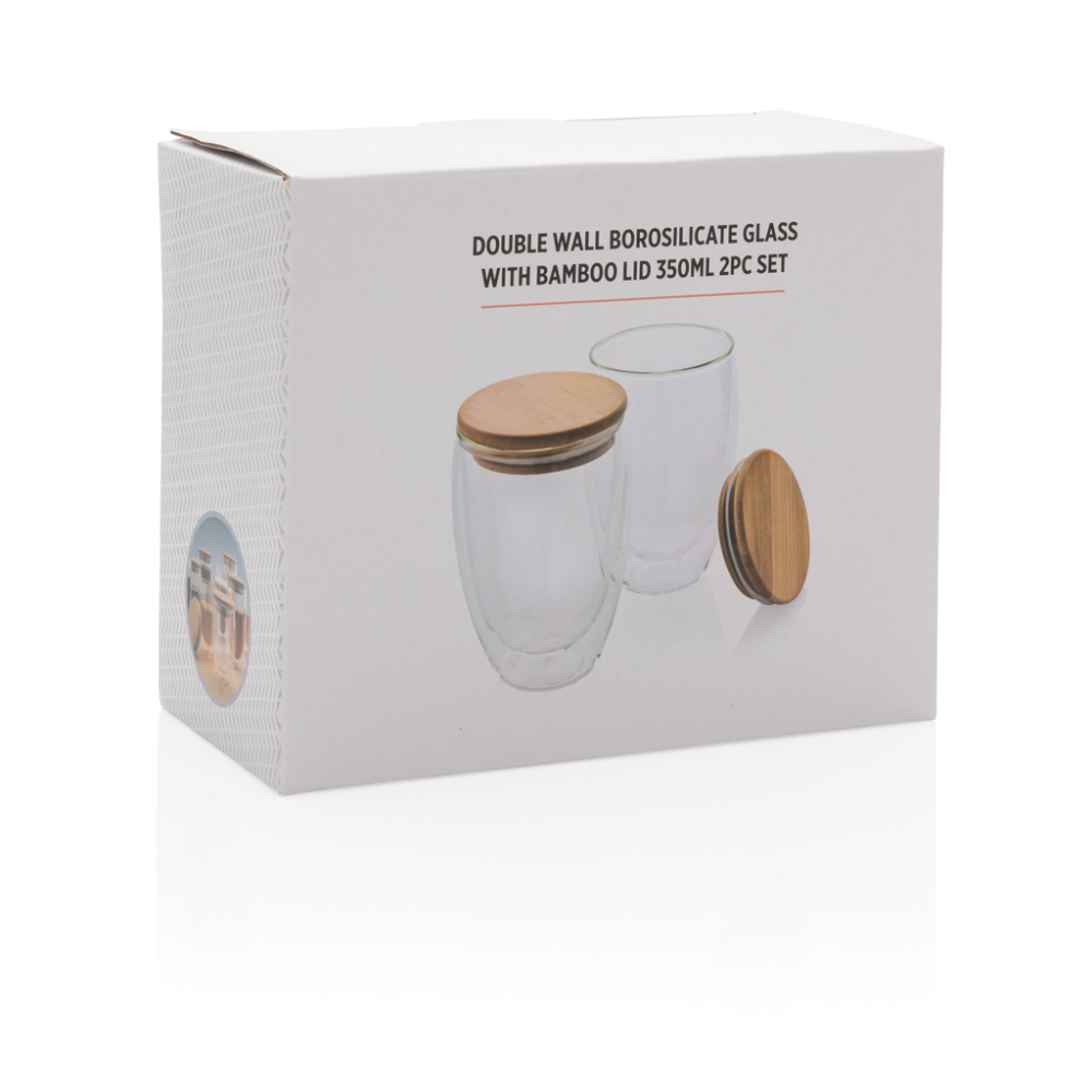 A set of double-walled borosilicate glasses with bamboo lids - Kinross
