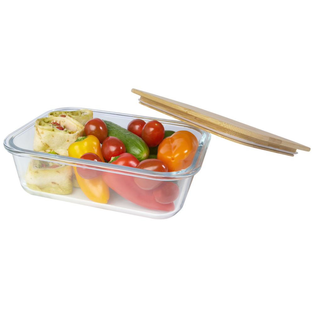 A red glass lunch box with a bamboo cover - Ferndown