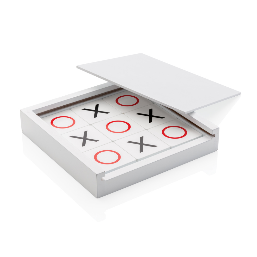 Set di gioco Tic Tac Toe portatile a 9 pezzi in scatola con coperchio in legno - Cassiglio