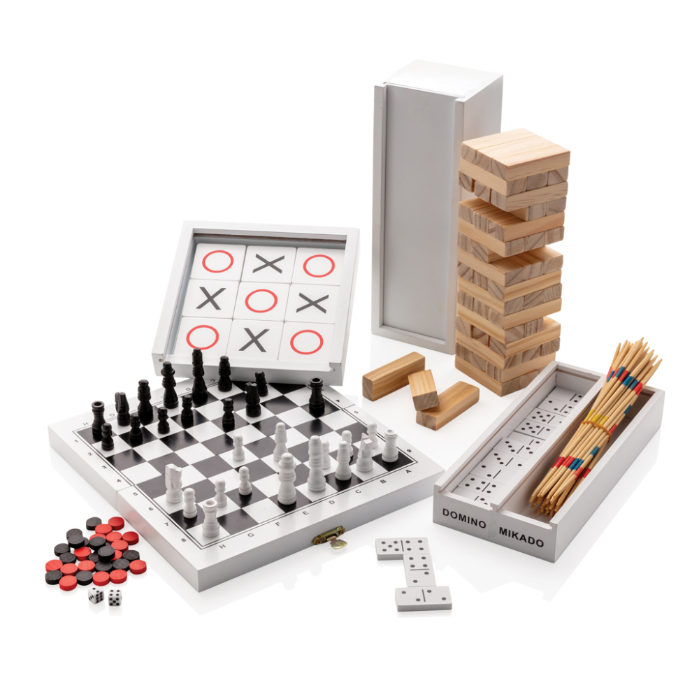 Set di gioco Tic Tac Toe portatile a 9 pezzi in scatola con coperchio in legno - Cassiglio