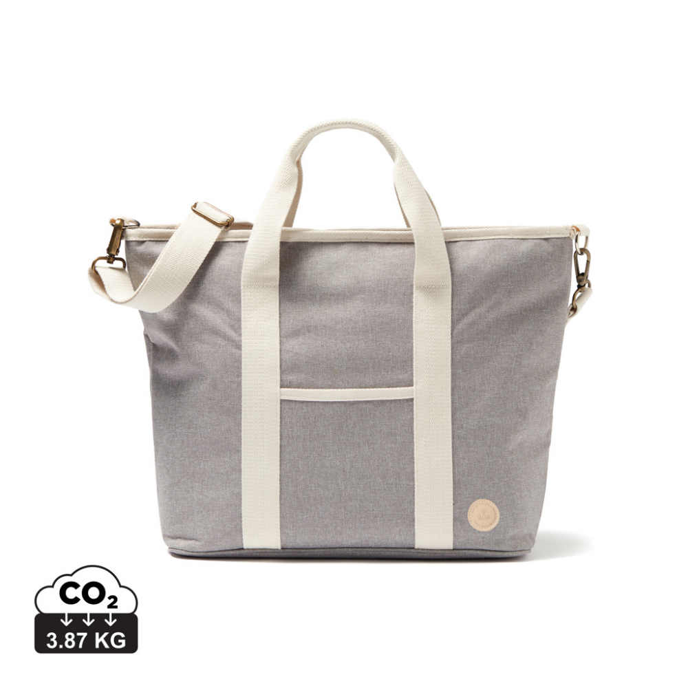 A cooler bag with a mottled tone, accented with faux leather and cotton detailing - Edgbaston
