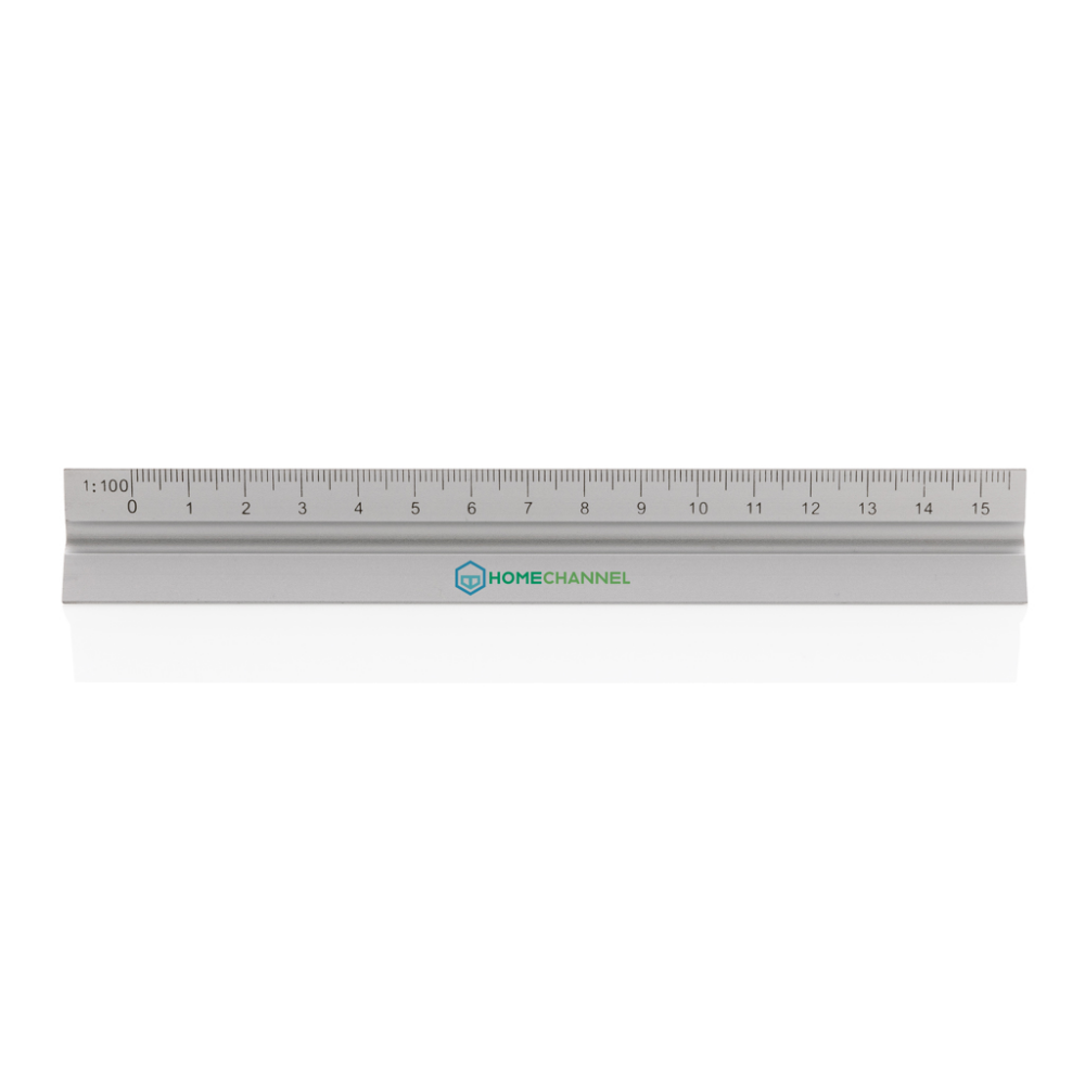 A pocket-sized ruler made of aluminium with 5 different measurement scales. - Derry