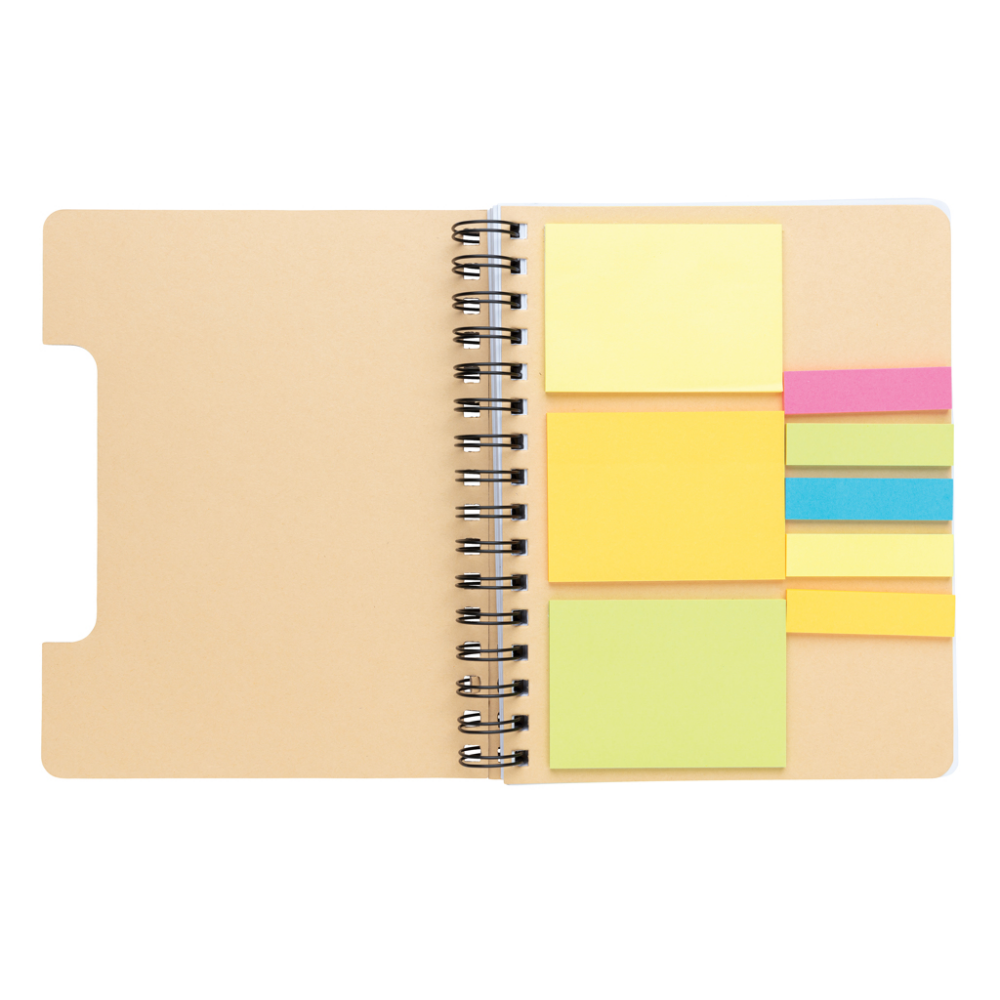 A spiral-bound notebook made by Kraft, featuring sticky notes - Farnborough