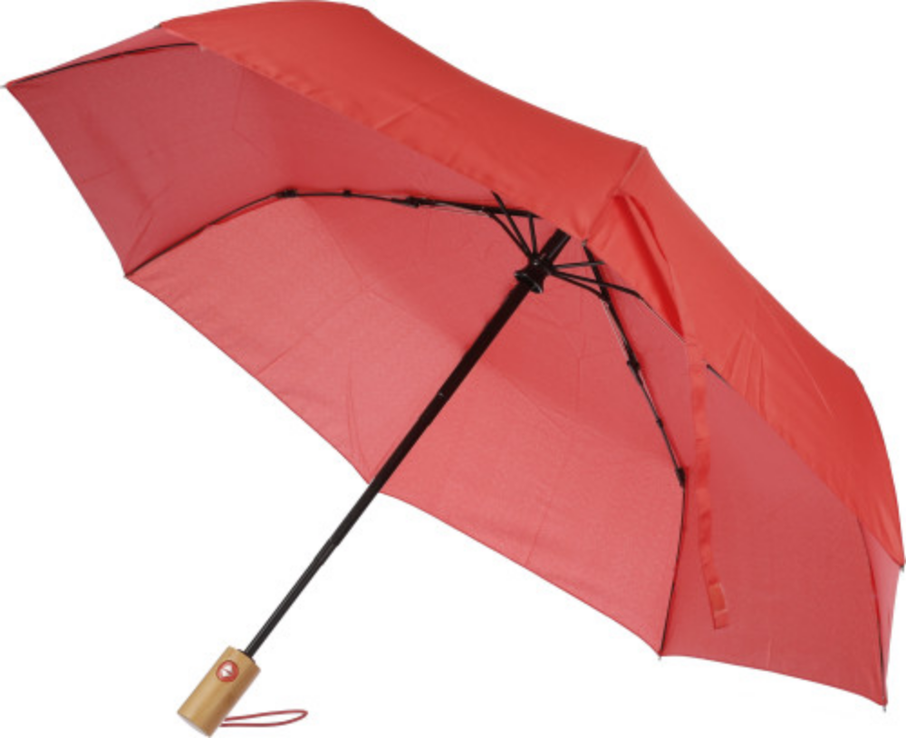 An umbrella made from RPET material that can be folded, featuring a bamboo handle. - Congleton