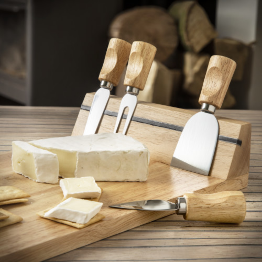 Wooden Cheese Board with Magnetic Strip and Stainless Steel Accessories - Reigate