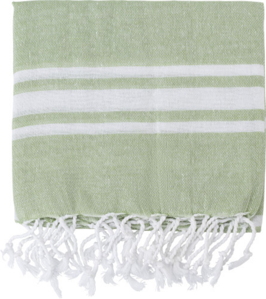 A Hammam towel made of 100% cotton with a fringe, manufactured in Europe. - Plymouth