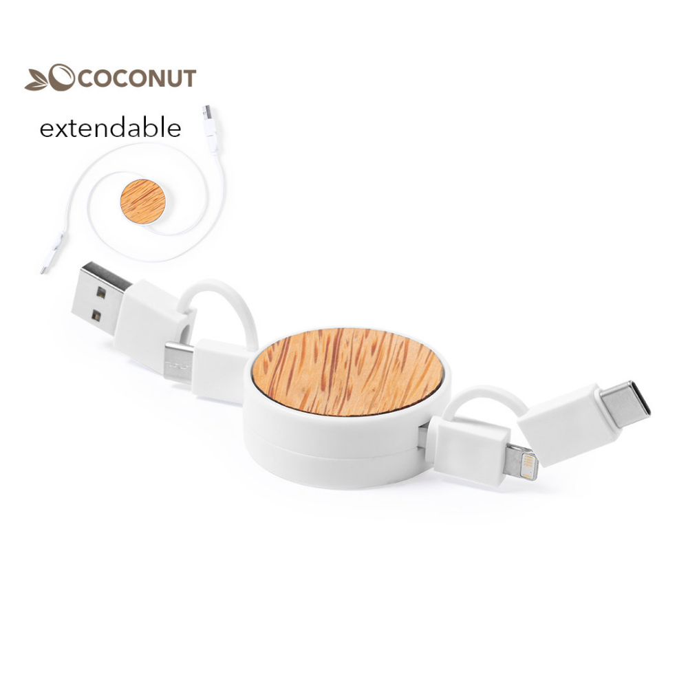 Cable de Extensión USB de Coco con Cargador y Transferencia de Datos - Mollina