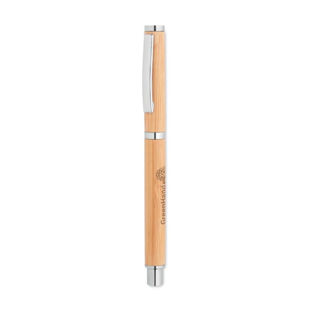 Bamboo Barrel Roller Ball Pen with Stainless Steel Fittings - Burton