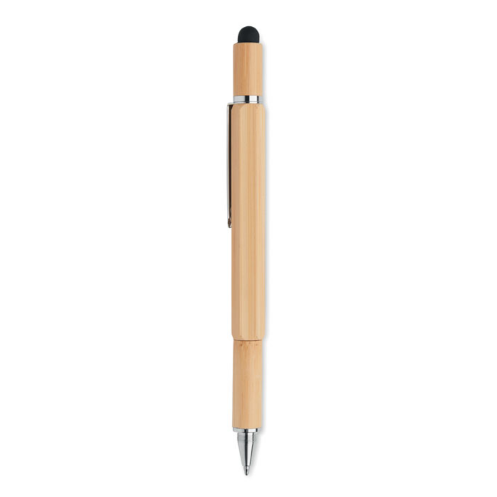 A pen that is made of bamboo and has multiple tool functions. - Hampstead