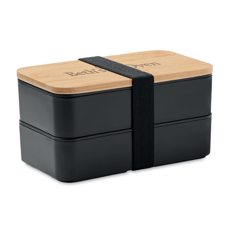 Bamboo Lid Two-Tier Lunch Box with Cutlery and Polyester Band - Claygate