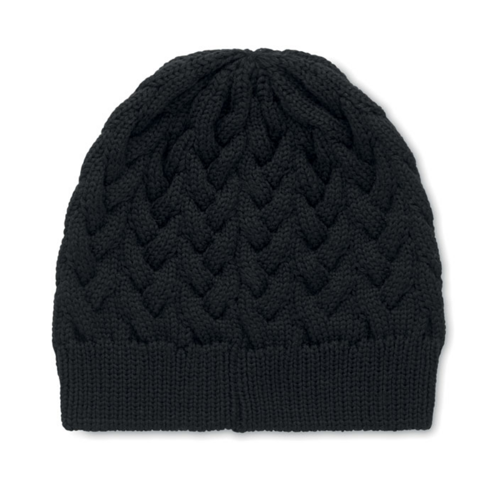 A cable-knit beanie made from recycled PET, model name - Penrith - Cliffe Woods