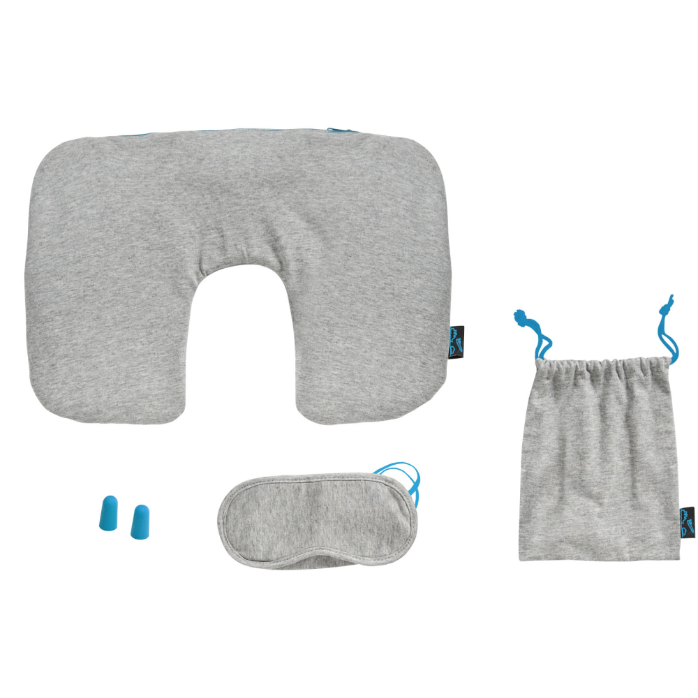 Soft Travel Set with Inflatable Neck Pillow, Eye Mask, Ear Plugs, and Pouch - Attenborough