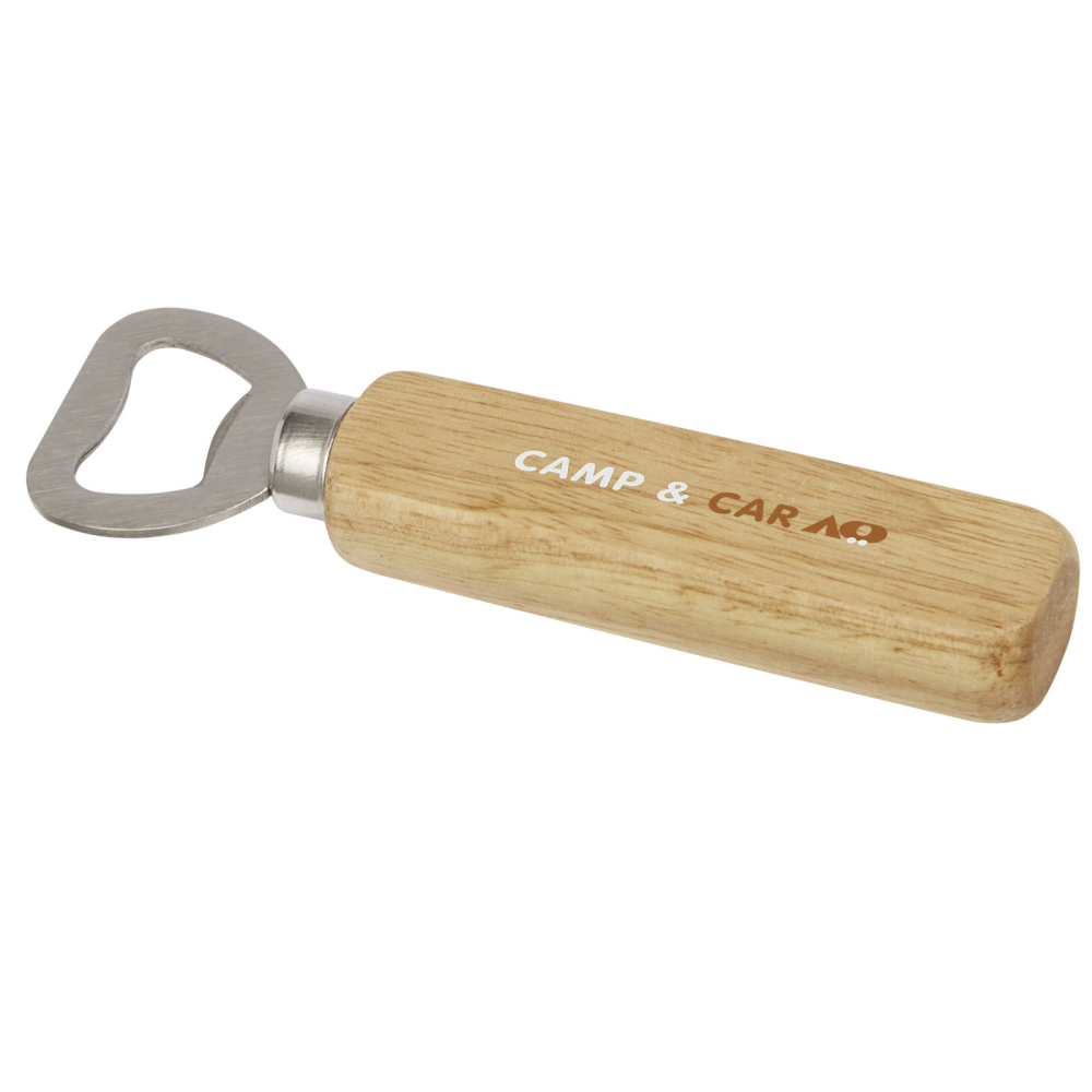 A bottle opener with a wooden surface, made of stainless steel - Batcombe