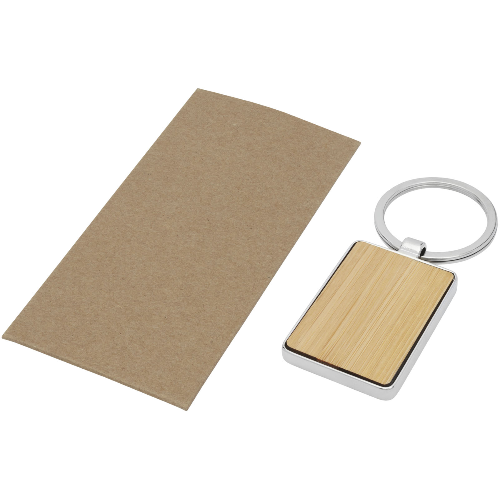 Bamboo Rectangular Keychain with Zinc Alloy Metal Casing - Filey