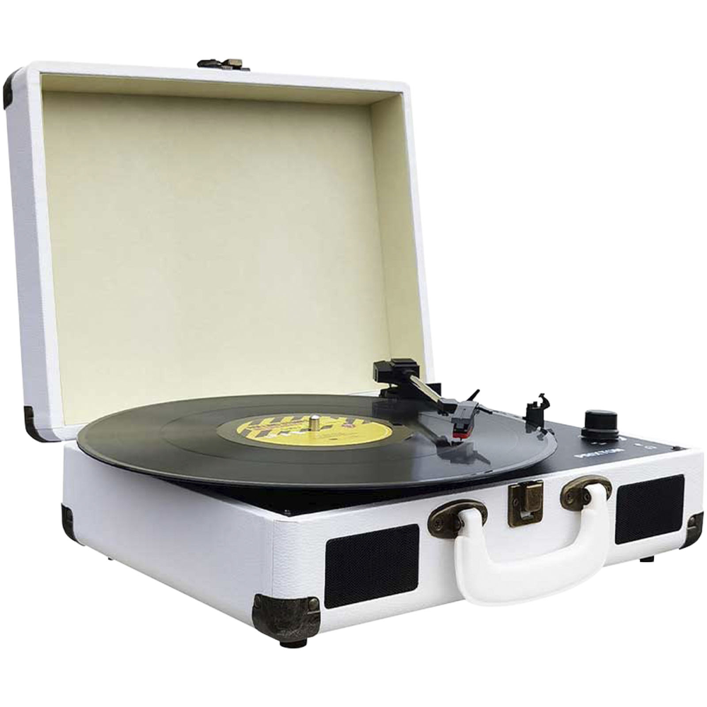 A portable vinyl record player in the style of a briefcase. - Sheringham