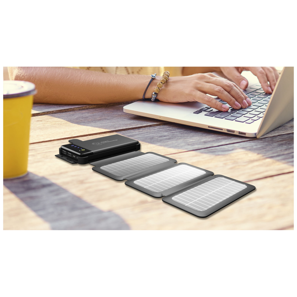 Solar Charged Light-Up Logo Power Bank with Digital Display and Removable Solar Panels - Denby