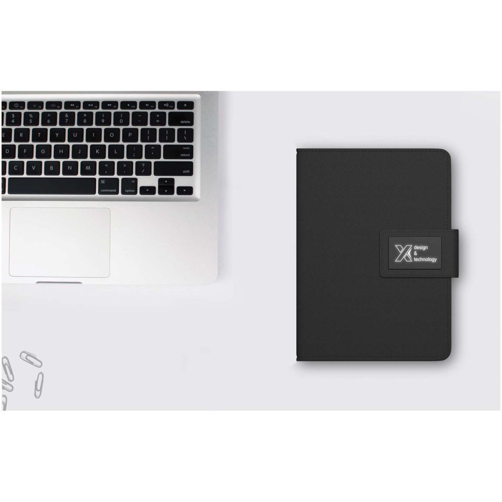 Notebook with Integrated Cable and Logo that Lights Up, functioning as a Powerbank - Crewe
