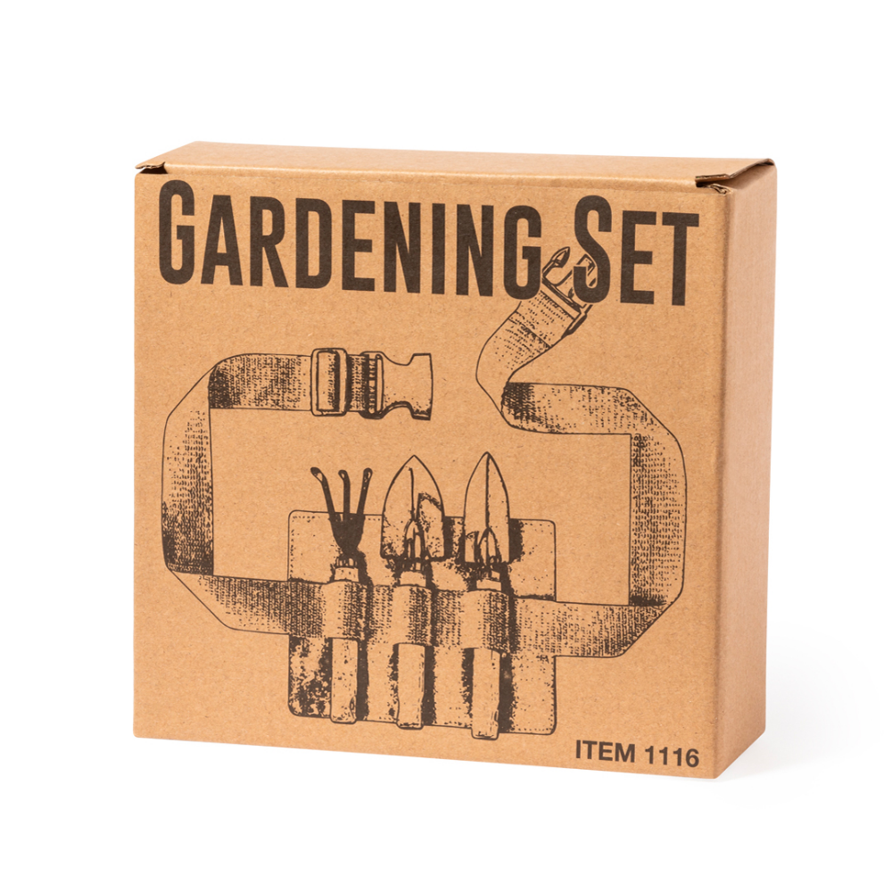 Set di 3 utensili da giardinaggio in metallo con manici in legno e custodia in cotone - Capannoli