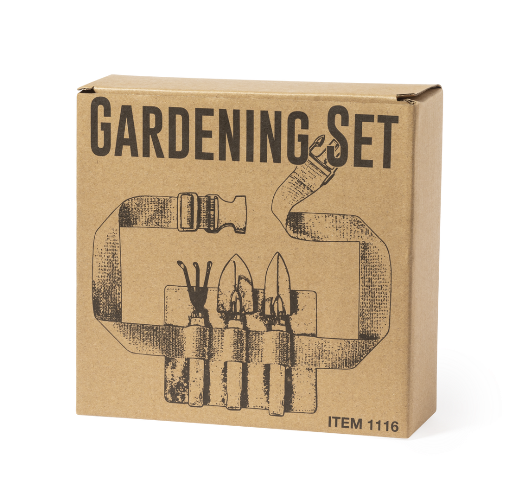 Set di 3 utensili da giardinaggio in metallo con manici in legno e custodia in cotone - Capannoli