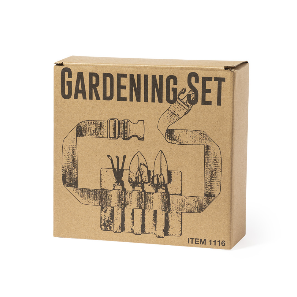 Set de herramientas de jardinería de metal de 3 piezas con mangos de madera y bolsa de algodón - Bergondo