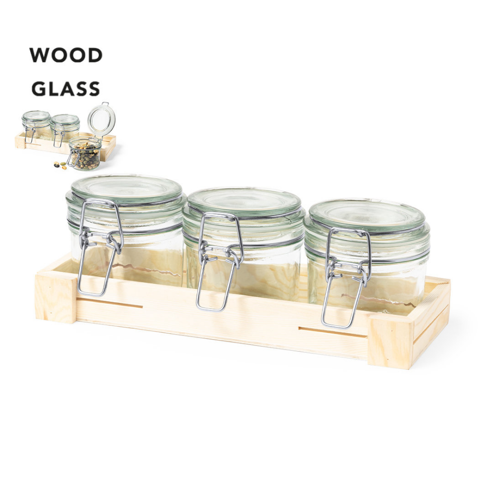Conjunto de 3 frascos de vidrio con sellos de presión de acero inoxidable - Almensilla