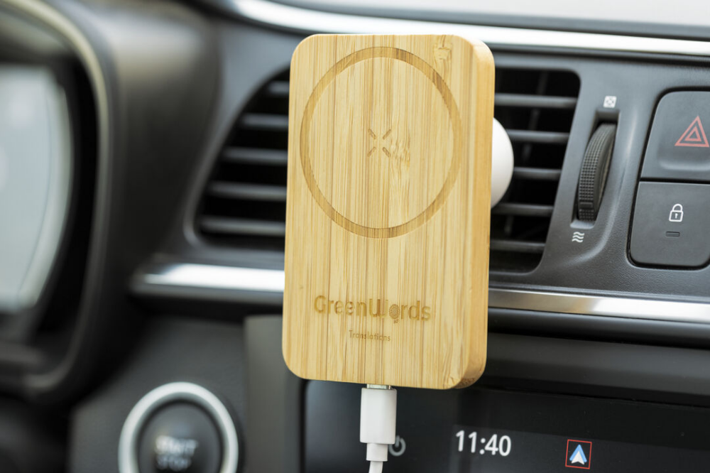 Supporto da auto con caricabatterie wireless in bambù - Moniga del Garda