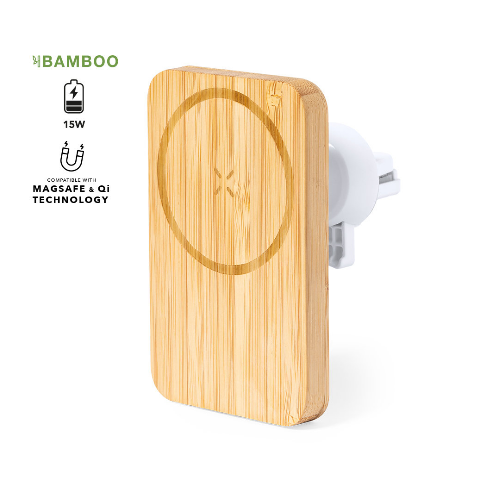 Supporto da auto con caricabatterie wireless in bambù - Moniga del Garda