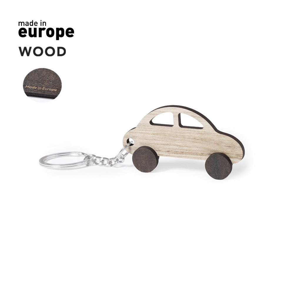 Keychain in a car design made from natural wood of two colours - Liverpool