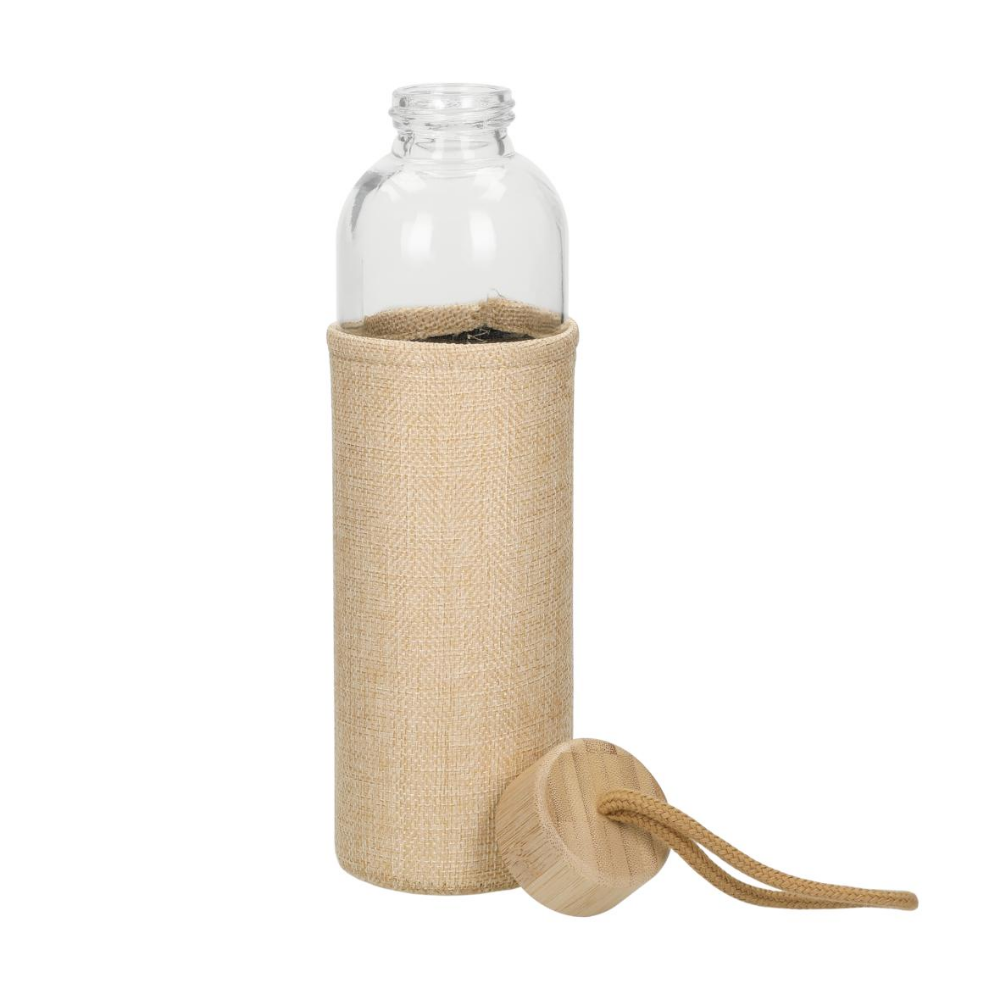 Botella de Beber de Vidrio de Cal Sodada con Tapa de Bambú - Portillo de Toledo
