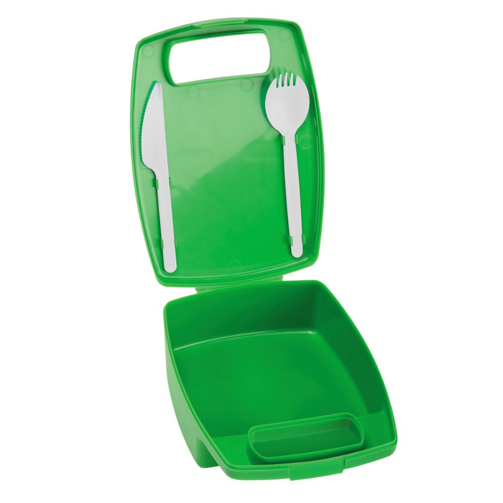 Plastic Snack Container with Integrated Utensils - St Sampson's