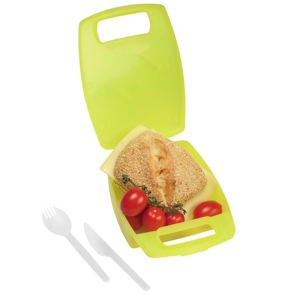 Contenitore per snack in plastica con utensili integrati - Lozza