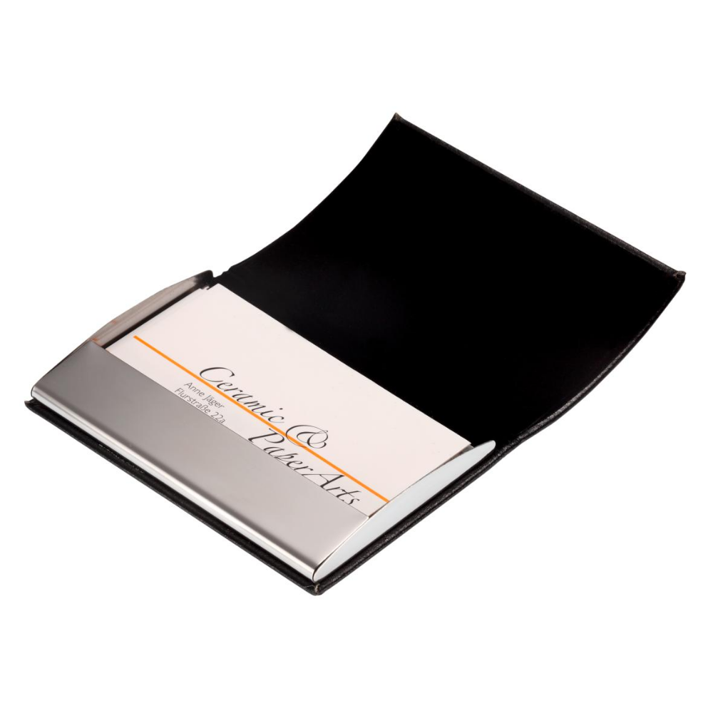 Business card holder in landscape format made of metal with a magnetic cover. - Inkston
