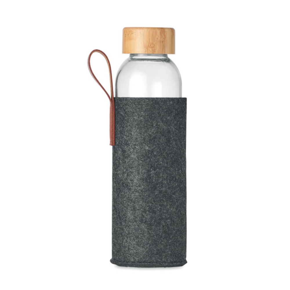 Glass Bottle with Bamboo Lid and RPET Felt Pouch - Tarleton