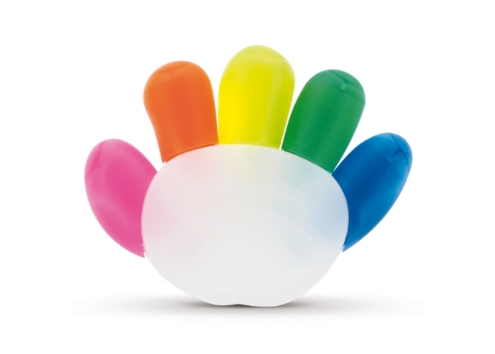 A highlighter in the shape of a hand that comes in five different colors - Aberchirder