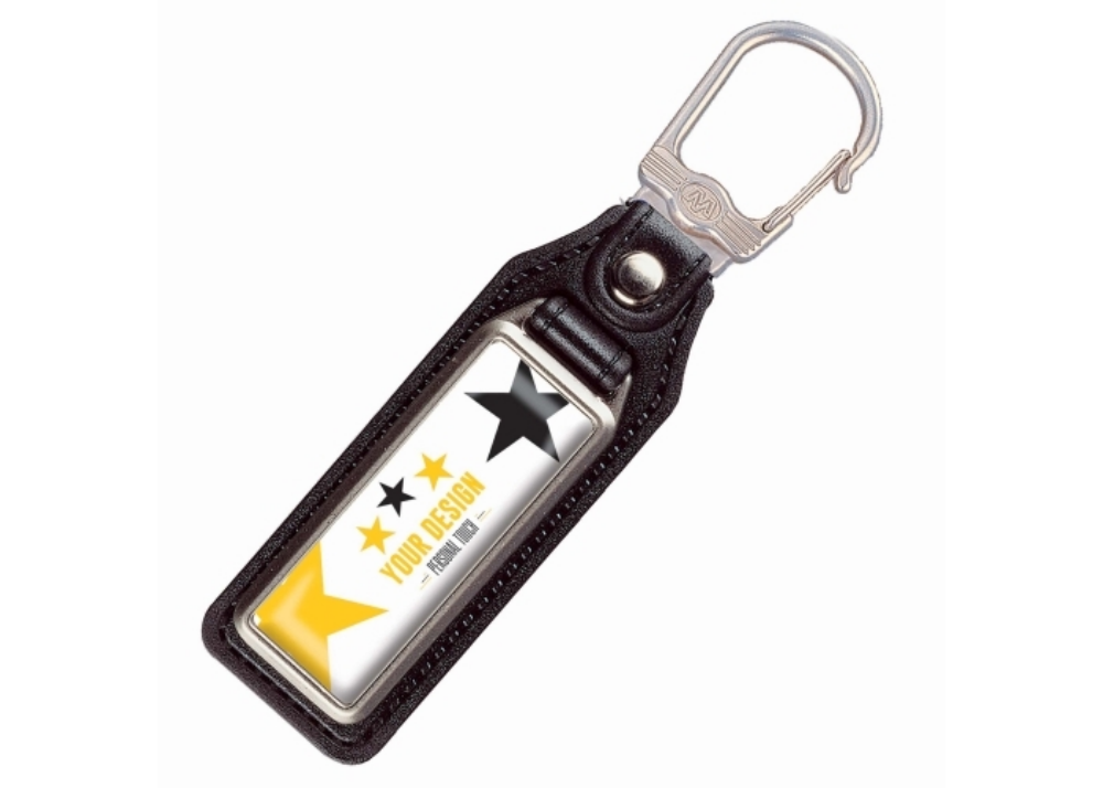 Metal Rectangular Keyring with Leather Tag - Colchester