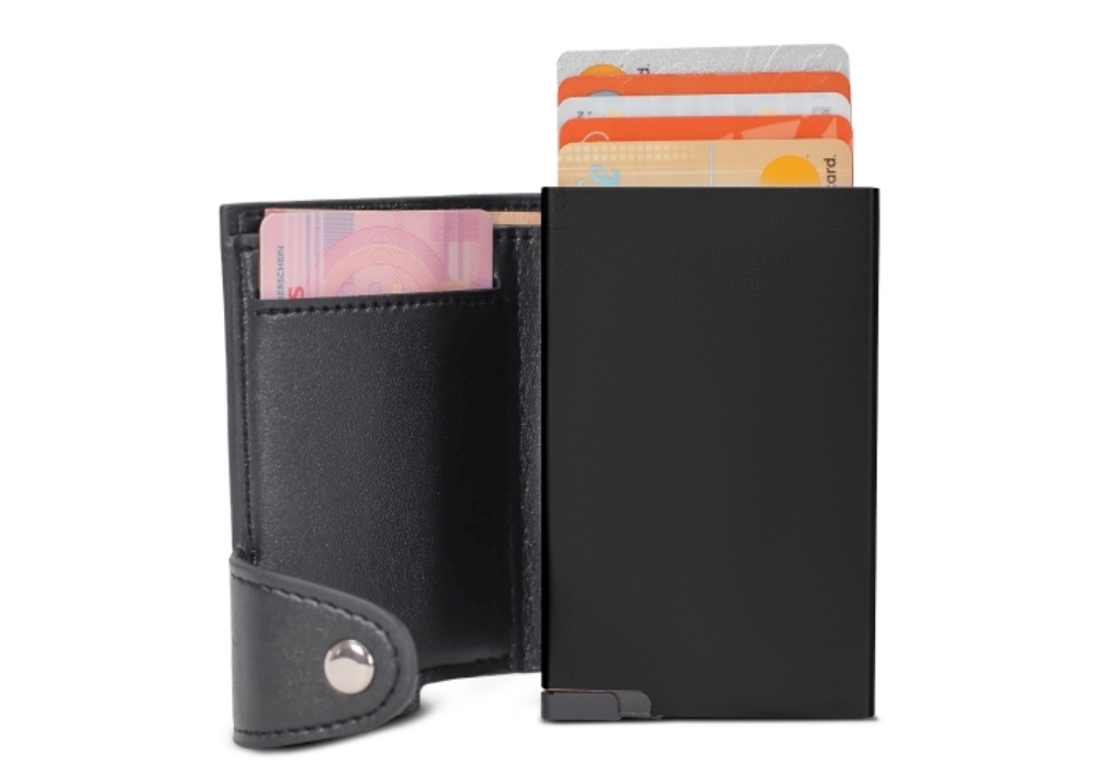 Aluminum Card Holder with Leatherette Wallet - Four Oaks