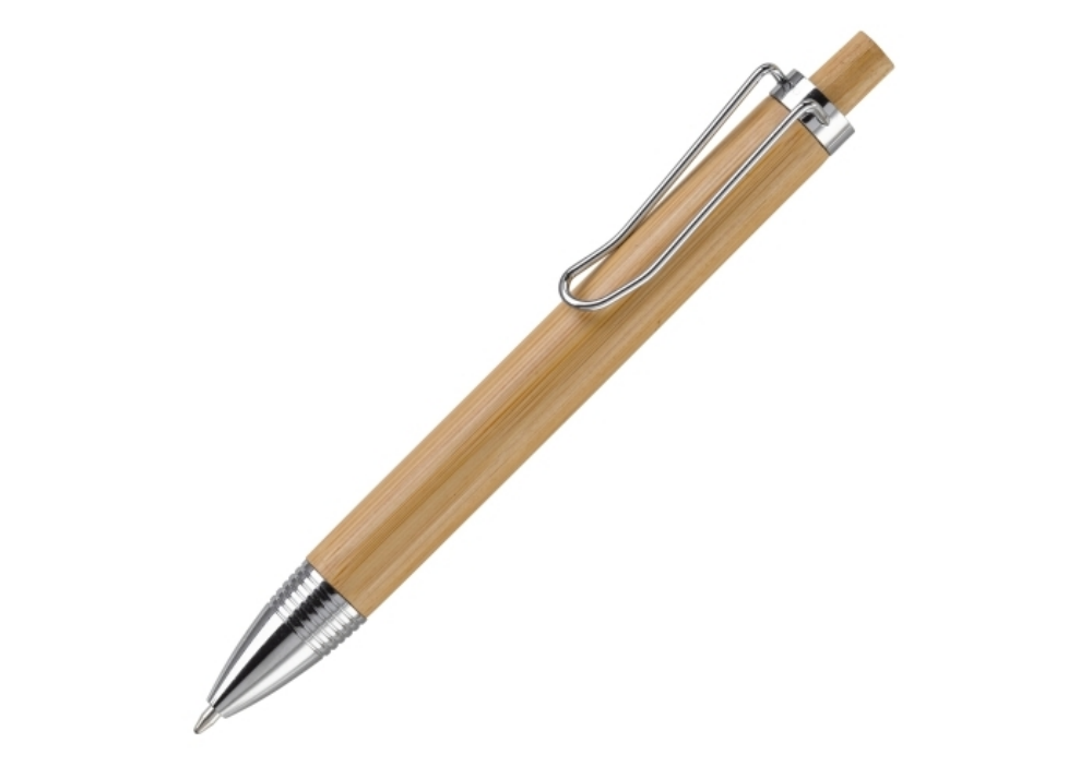 Bamboo Ball Pen with Coloured Metal Clip and Plastic Parts - Cliffe