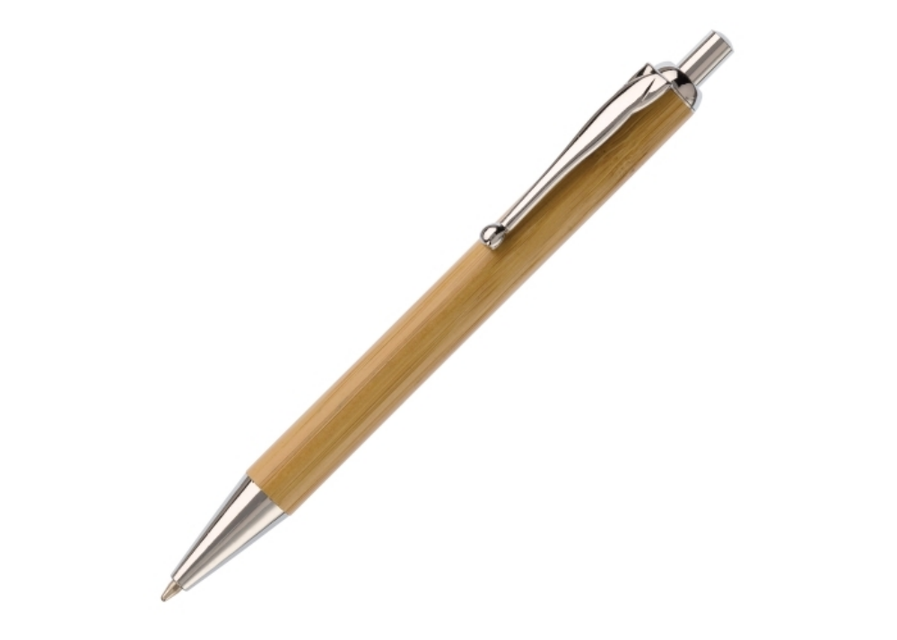 A ballpoint pen made of bamboo, equipped with a metal clip and a metallic tip - Henlow