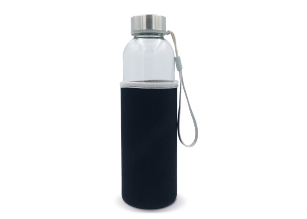 Glass Water Bottle with Protective Sleeve and Carry Strap - Clayton-le-Moors