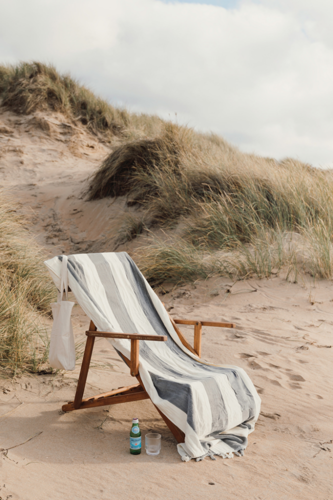 Lussuoso asciugamano da spiaggia in cotone con tasca per sedia a sdraio - Seggiano
