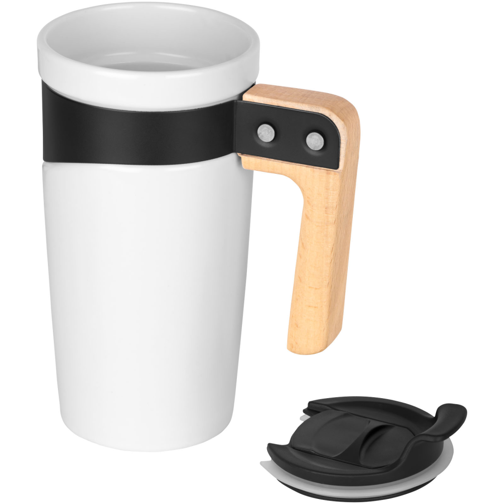Ceramic Tumbler with Matte Finish and Wooden Handle - Little Snoring - Piddlehinton