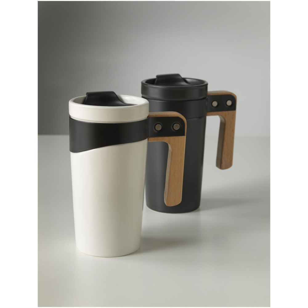 Ceramic Tumbler with Matte Finish and Wooden Handle - Little Snoring - Piddlehinton