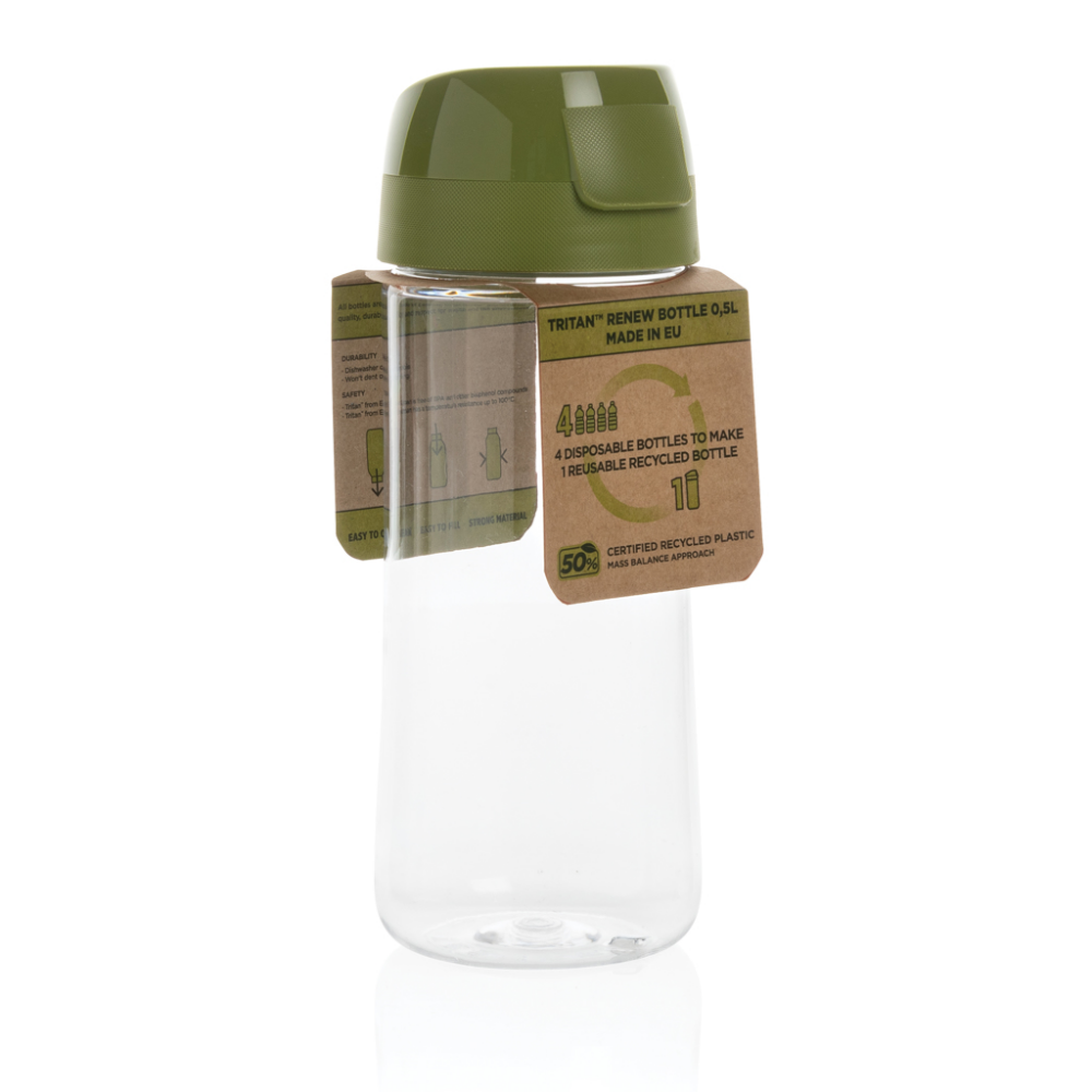 Botella de agua de plástico reciclado italiana de 0,50L con apertura con una sola mano - Castellví de la Marca