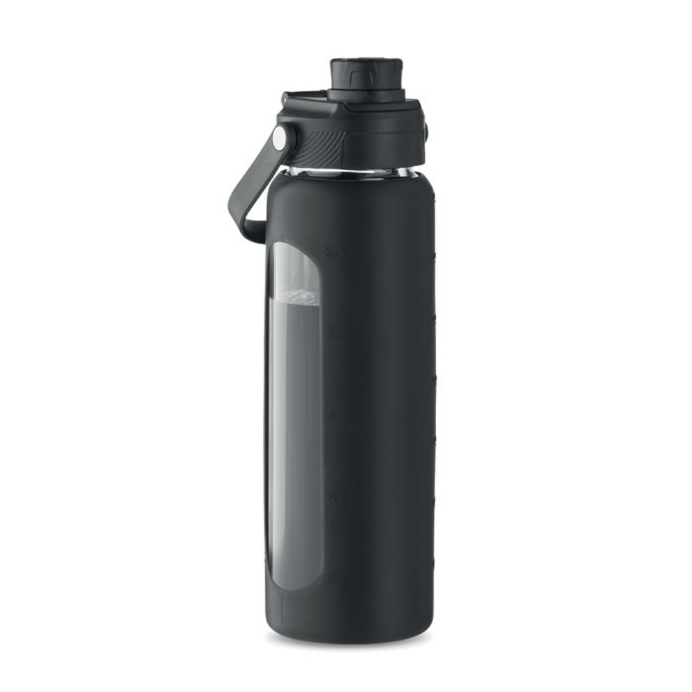 A glass water bottle that features a silicone grip - Faversham