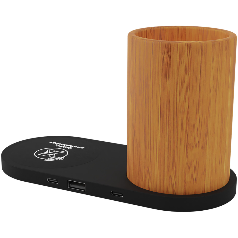 A wireless charging pad made of bamboo with a pencil holder - Abbots Leigh - Fordingbridge