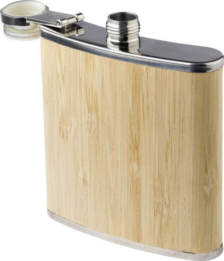A hip flask that is crafted from stainless steel and encased in bamboo - St Albans