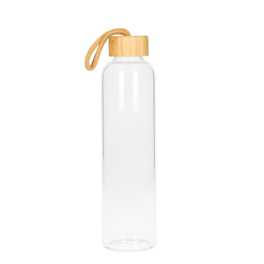 A bottle constructed from borosilicate glass and finished with bamboo - Cardiff