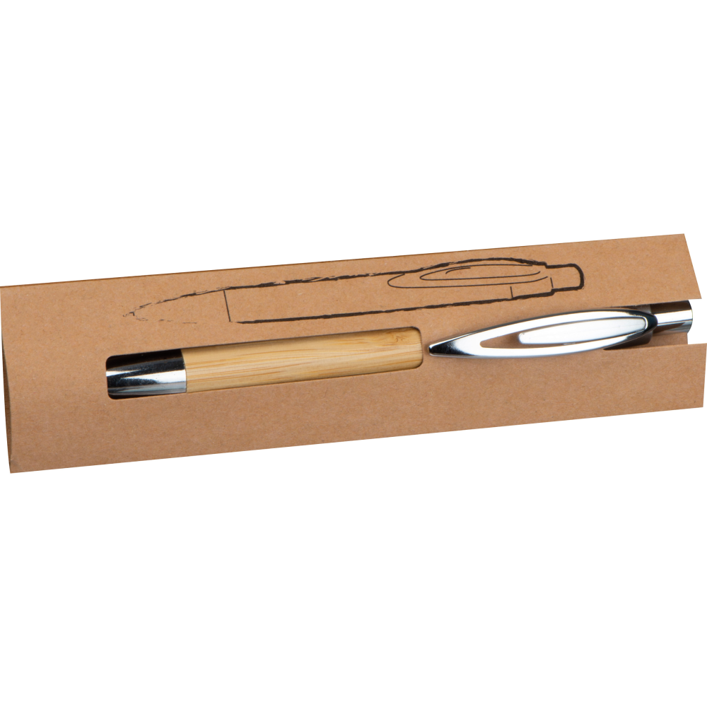 A ballpoint pen in silver colour, covered with a layer of bamboo - Otley