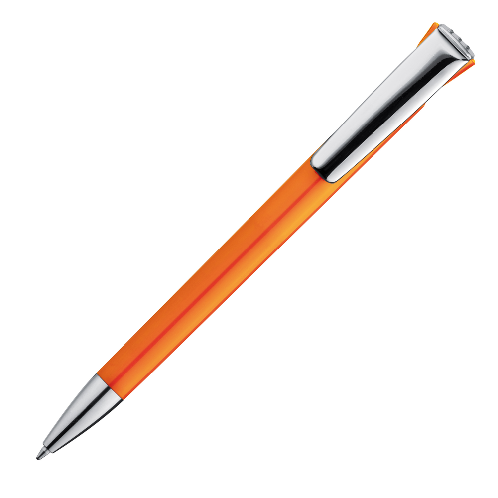 This is a plastic ballpoint pen with a logo print from Woodmancote. - Kilmarnock