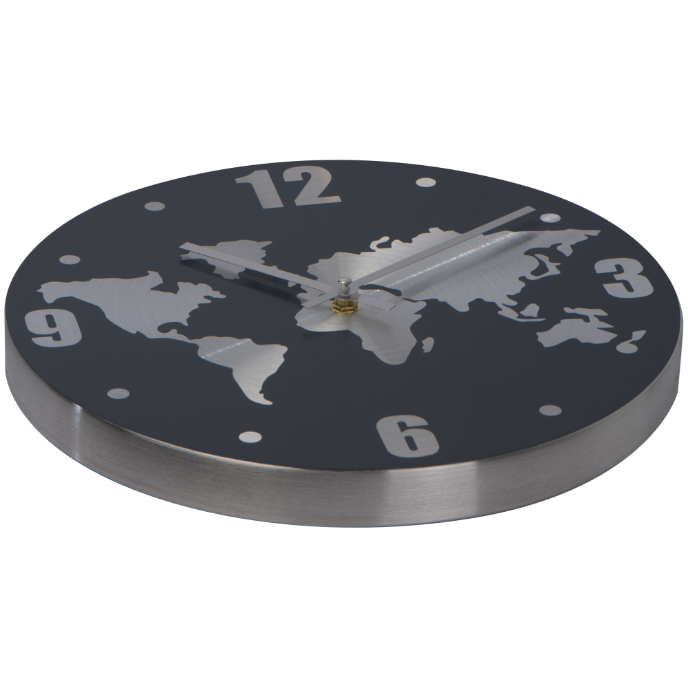 Aluminum Wall Clock Featuring a World Map - Bempton - Ashton-in-Makerfield